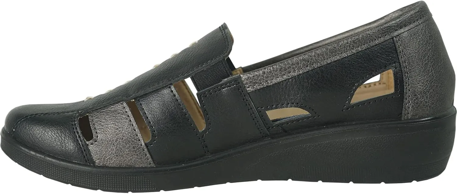 KOZI Women Comfort Casual Wedge Sandal Shoe Slip-On Loafer Mary Jane Round or Cap Toe with Removable Insole