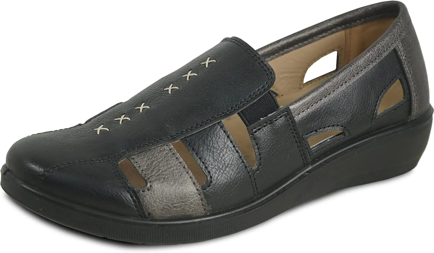 KOZI Women Comfort Casual Wedge Sandal Shoe Slip-On Loafer Mary Jane Round or Cap Toe with Removable Insole
