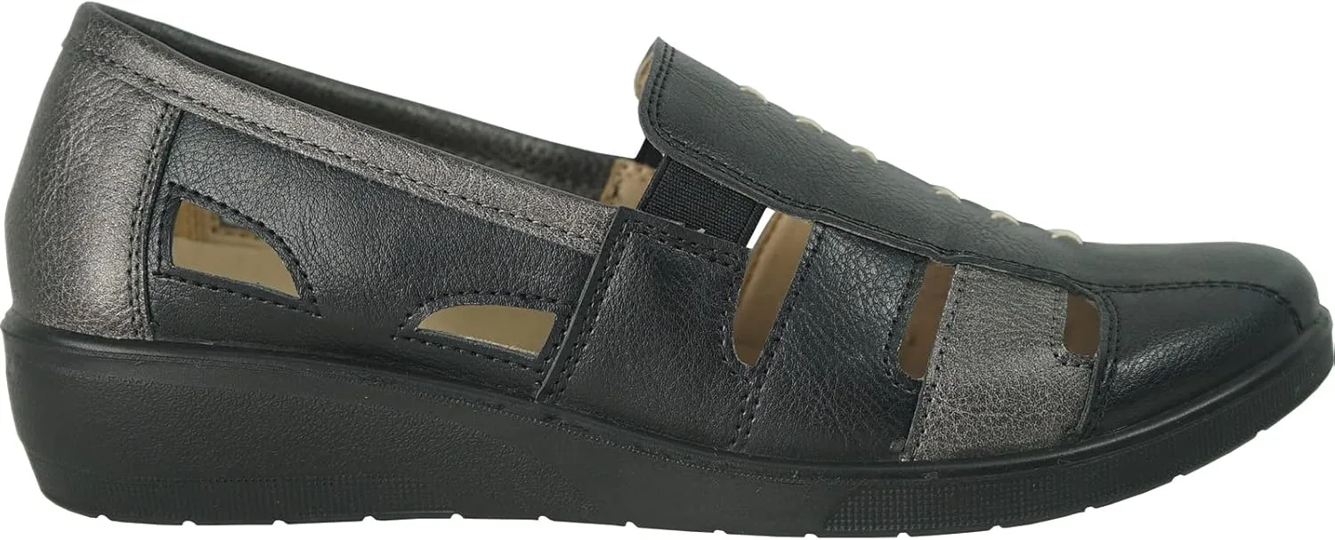 KOZI Women Comfort Casual Wedge Sandal Shoe Slip-On Loafer Mary Jane Round or Cap Toe with Removable Insole