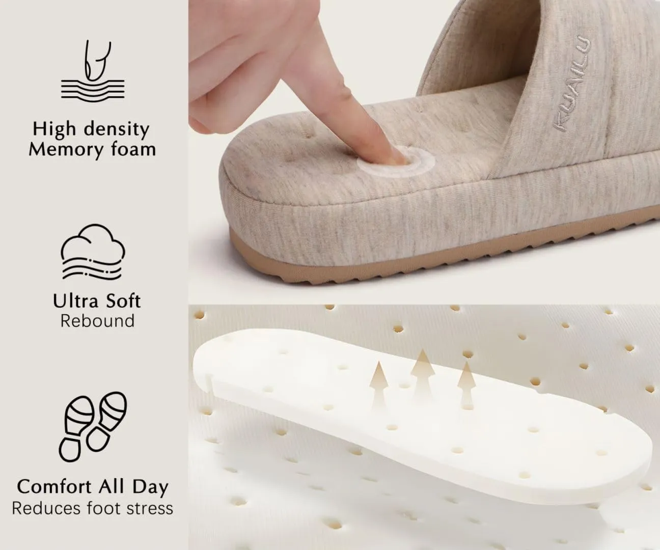 KuaiLu Men's Fashion Quilted Cotton-blend Fabric Sandal Slippers Cozy Memory Foam Indoor/Outdoor House Shoes with Lightweight Soft Cushion Footbed Hard Rubber Sole