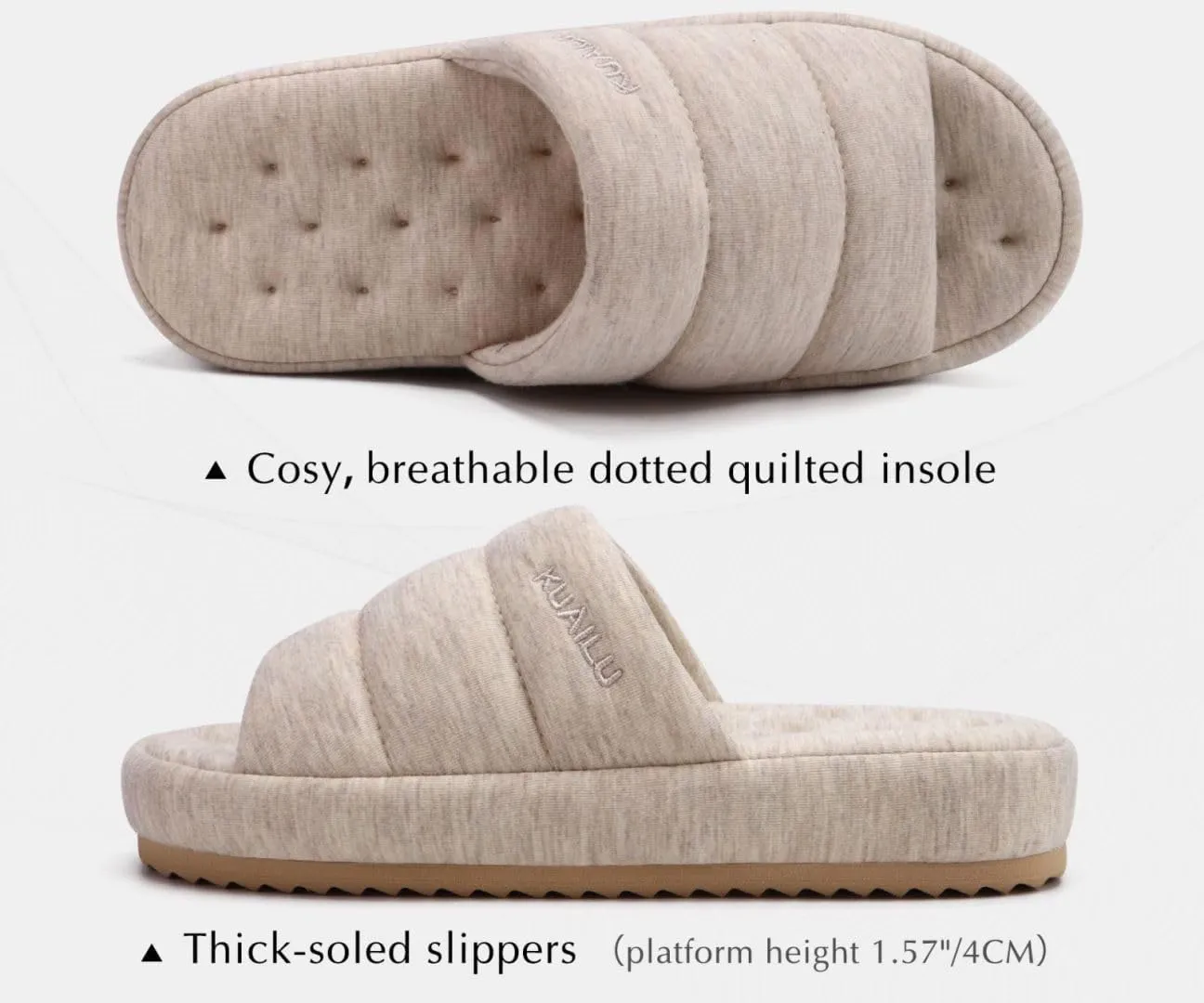KuaiLu Men's Fashion Quilted Cotton-blend Fabric Sandal Slippers Cozy Memory Foam Indoor/Outdoor House Shoes with Lightweight Soft Cushion Footbed Hard Rubber Sole
