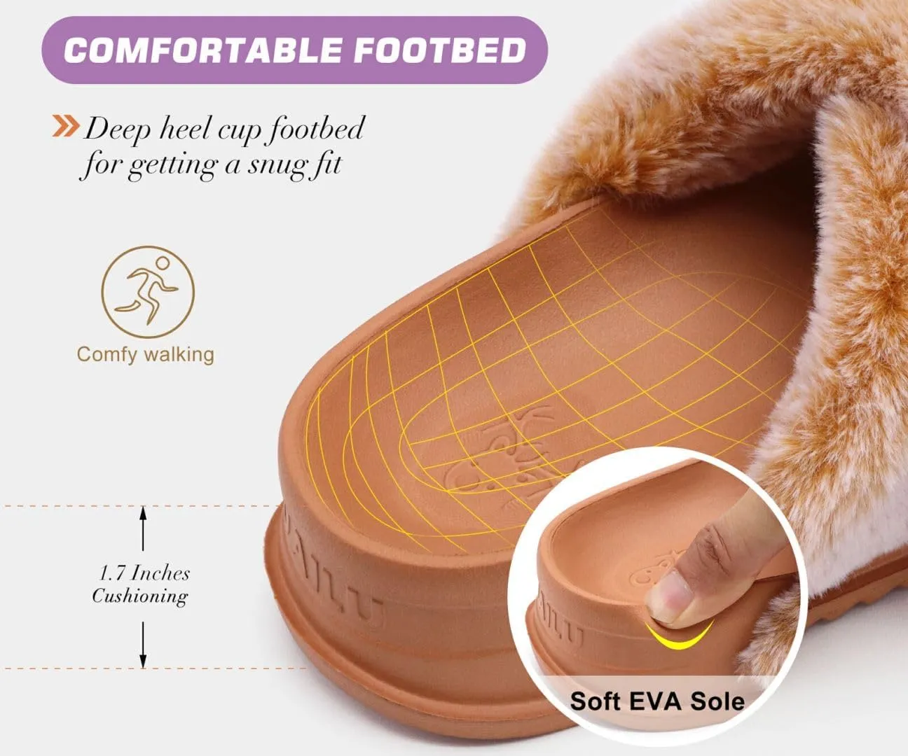 KuaiLu Women's Fluff Slippers Plantar Fasciitis Arch Support Platform Slippers Ladies Fashion Open Toe Faux Fur Sliders Womens House Slipper Size 6-12