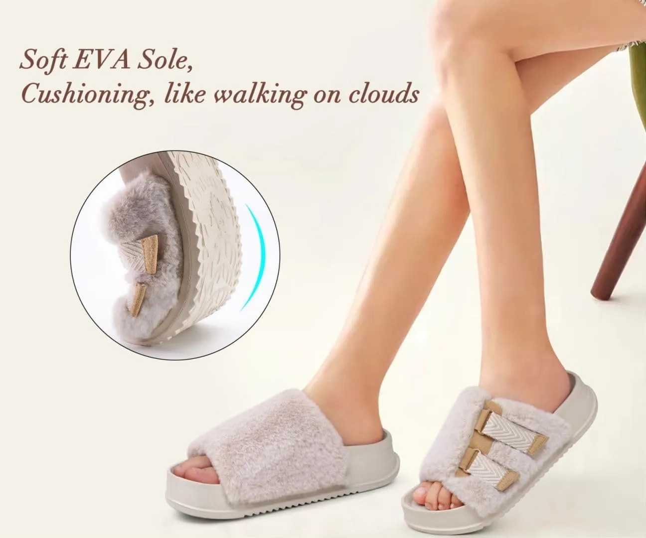 KuaiLu Women's Orthotic Slippers With Arch Support Soft Cushion Sandal Slippers for Woman Ladies Fashion Open Toe Faux Fur Platform Slipper Indoor Outdoor Size 6~12