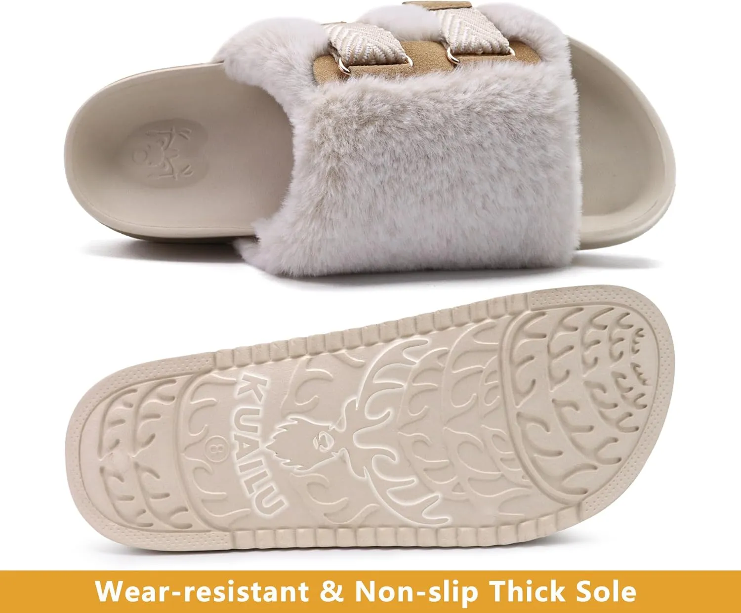 KuaiLu Women's Orthotic Slippers With Arch Support Soft Cushion Sandal Slippers for Woman Ladies Fashion Open Toe Faux Fur Platform Slipper Indoor Outdoor Size 6~12