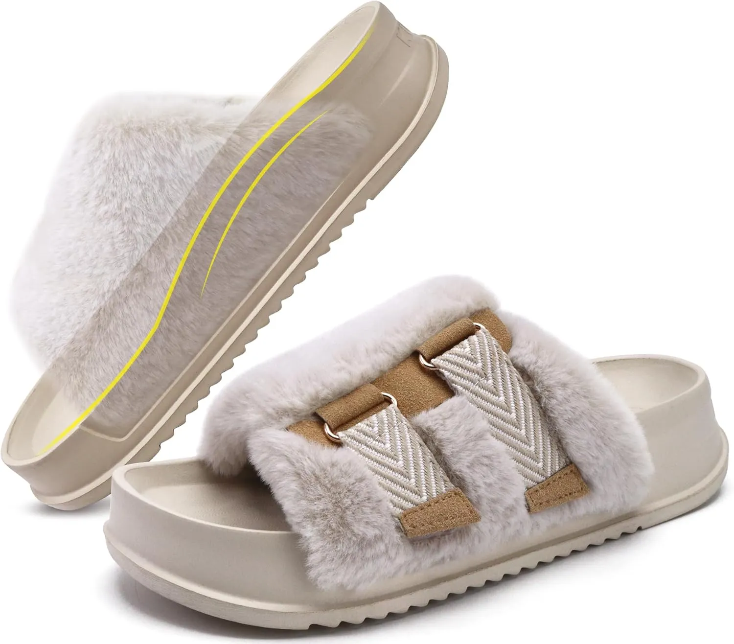 KuaiLu Women's Orthotic Slippers With Arch Support Soft Cushion Sandal Slippers for Woman Ladies Fashion Open Toe Faux Fur Platform Slipper Indoor Outdoor Size 6~12