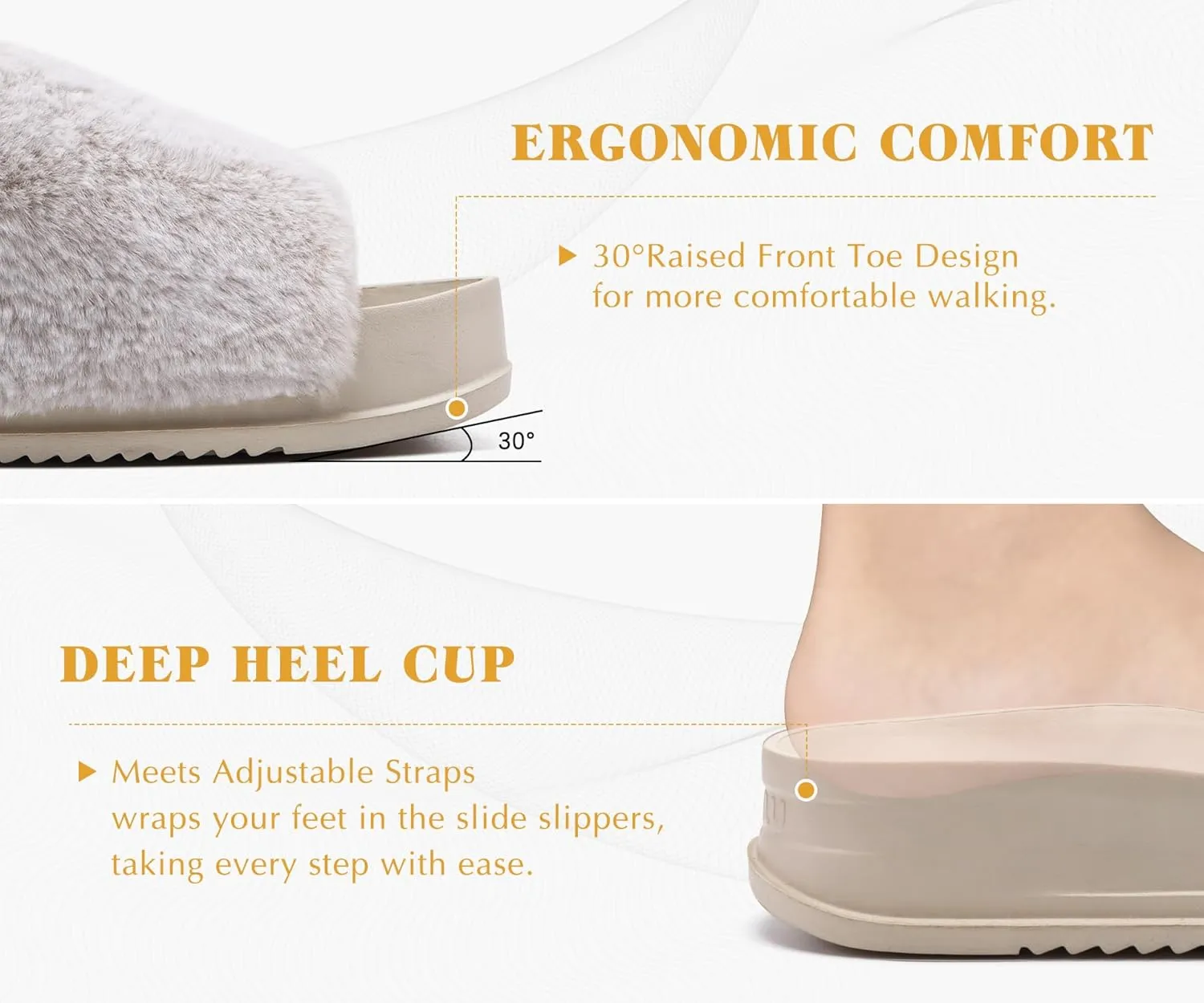 KuaiLu Women's Orthotic Slippers With Arch Support Soft Cushion Sandal Slippers for Woman Ladies Fashion Open Toe Faux Fur Platform Slipper Indoor Outdoor Size 6~12