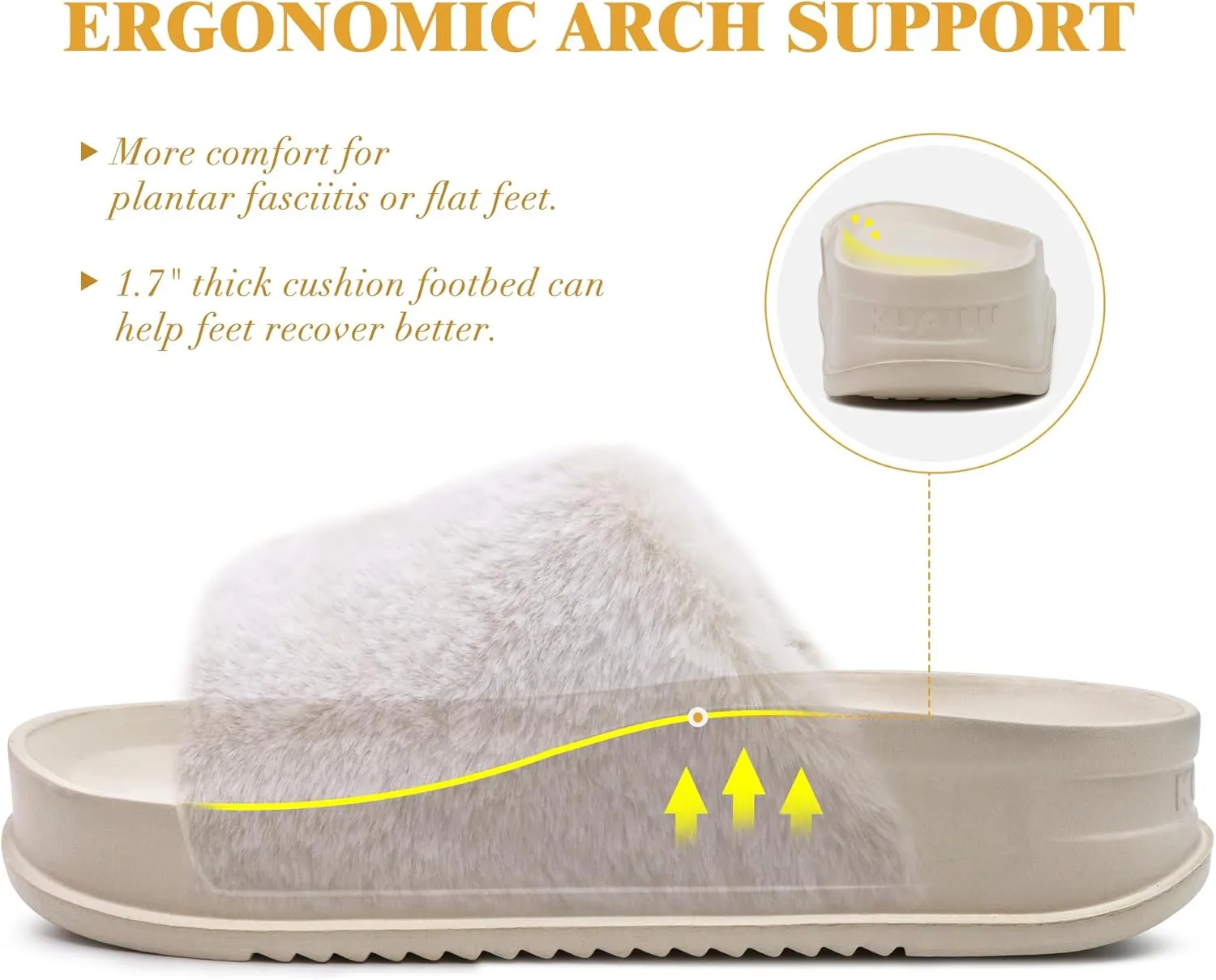 KuaiLu Women's Orthotic Slippers With Arch Support Soft Cushion Sandal Slippers for Woman Ladies Fashion Open Toe Faux Fur Platform Slipper Indoor Outdoor Size 6~12