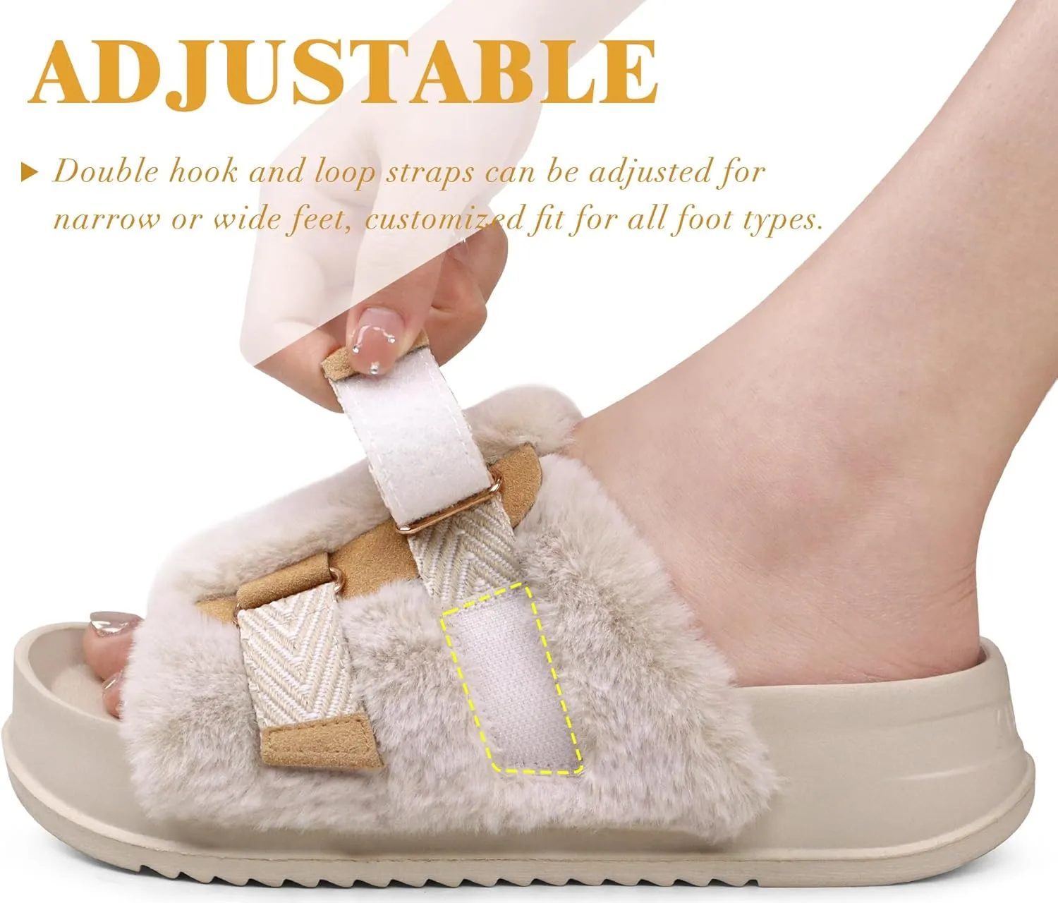 KuaiLu Women's Orthotic Slippers With Arch Support Soft Cushion Sandal Slippers for Woman Ladies Fashion Open Toe Faux Fur Platform Slipper Indoor Outdoor Size 6~12