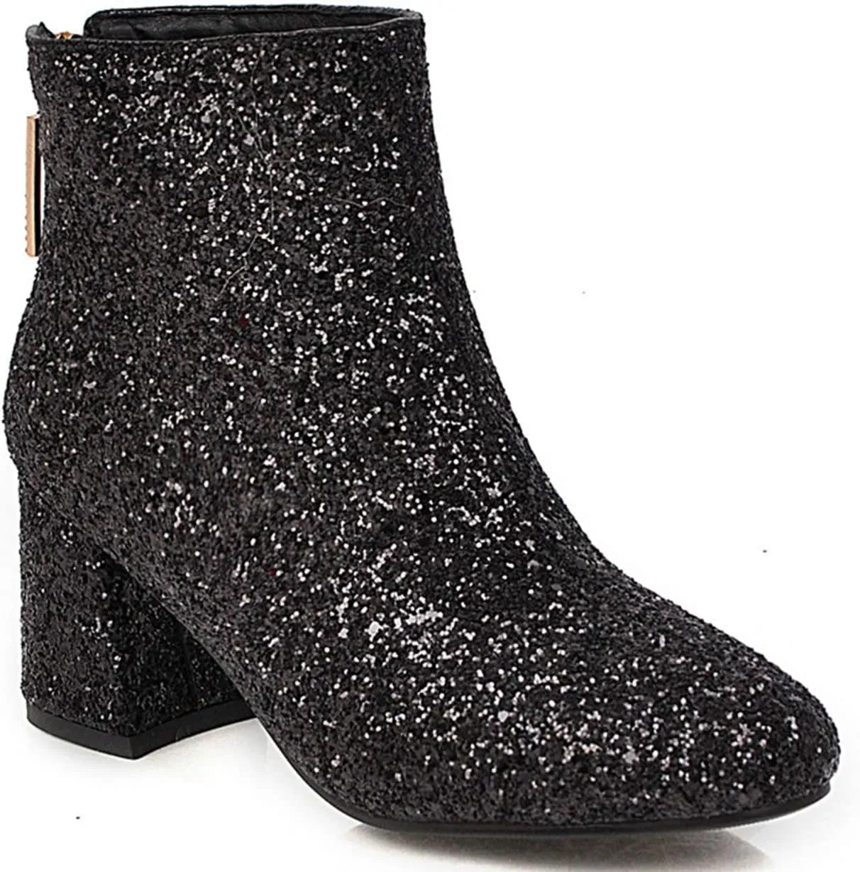KysBloes Womens Sparkly Ankle Boots Chunky Heel Glitter Booties Closed Toe Block Heel Dress Winter Shoes