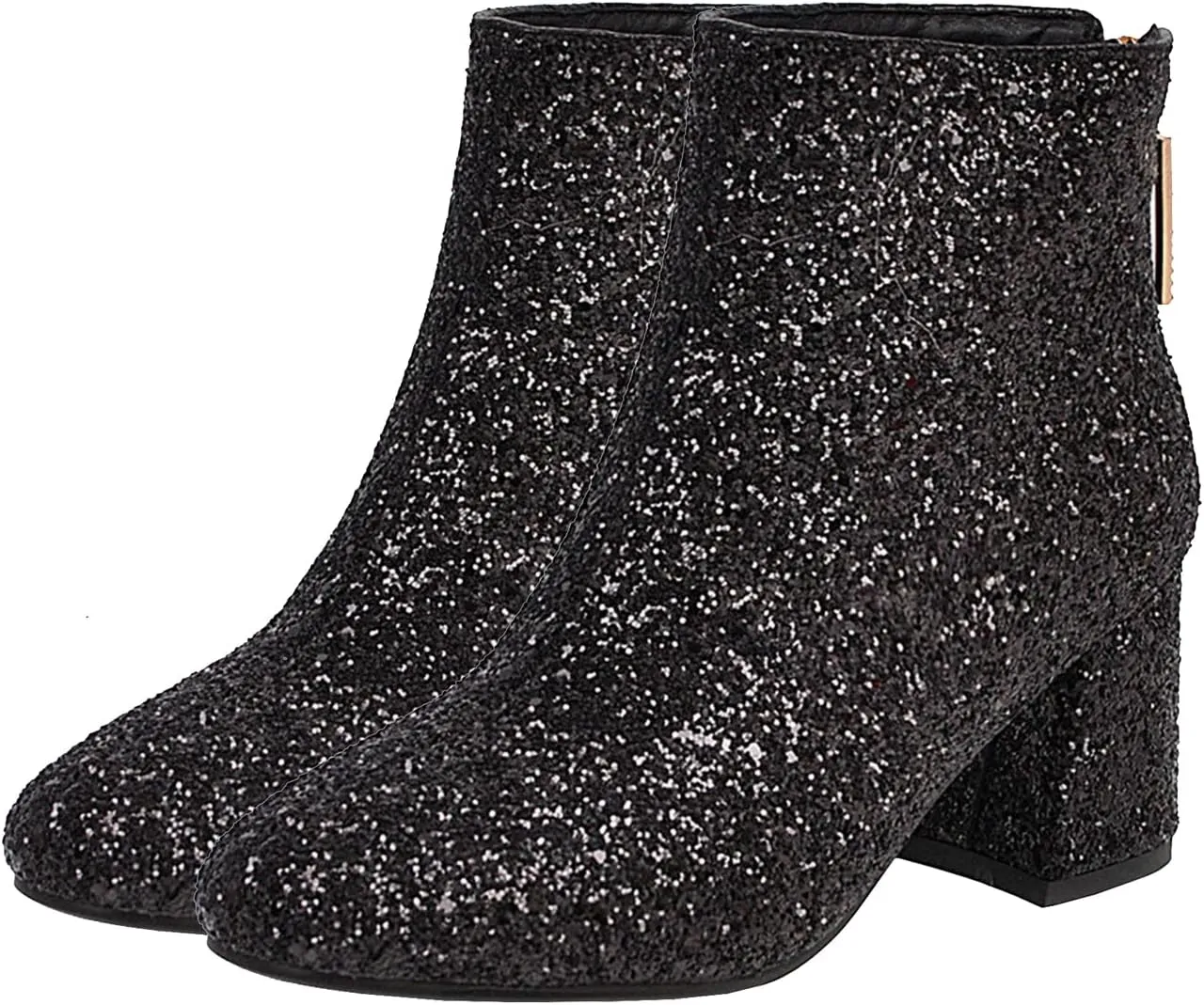 KysBloes Womens Sparkly Ankle Boots Chunky Heel Glitter Booties Closed Toe Block Heel Dress Winter Shoes