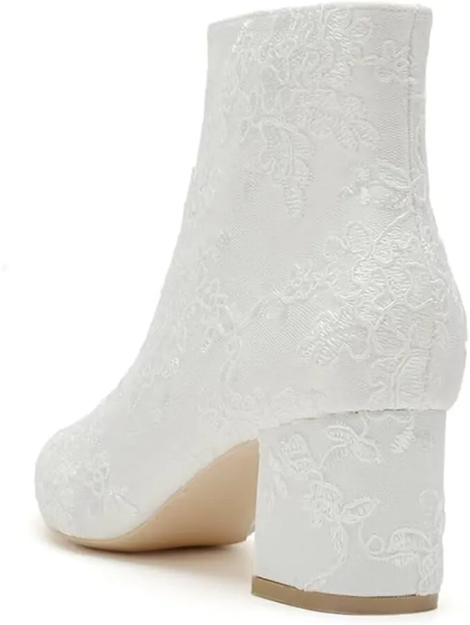Lace Wedding Boots for Bride Block Heel Bridal Ankle Booties Wedding Heels Bride Shoes