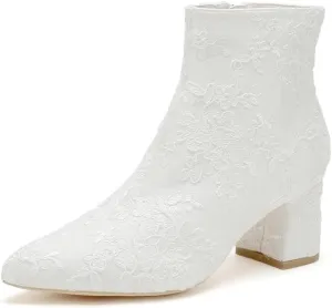 Lace Wedding Boots for Bride Block Heel Bridal Ankle Booties Wedding Heels Bride Shoes