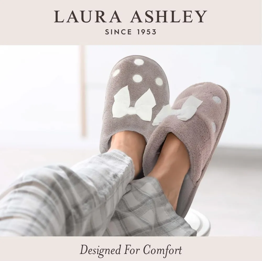 Laura Ashley Ladies Spa Slipper Plush Slide Memory Foam Insole Lightweight & Breathable