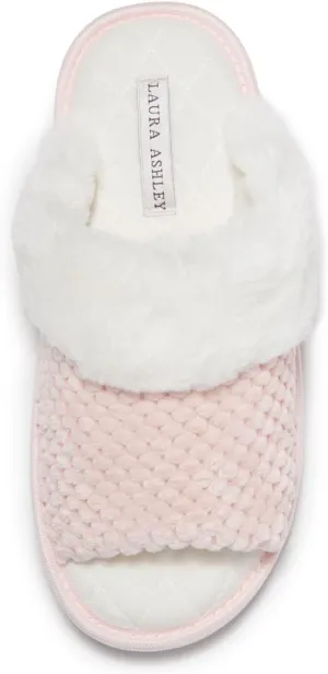 Laura Ashley Ladies Spa Slipper Plush Slide Memory Foam Insole Lightweight & Breathable