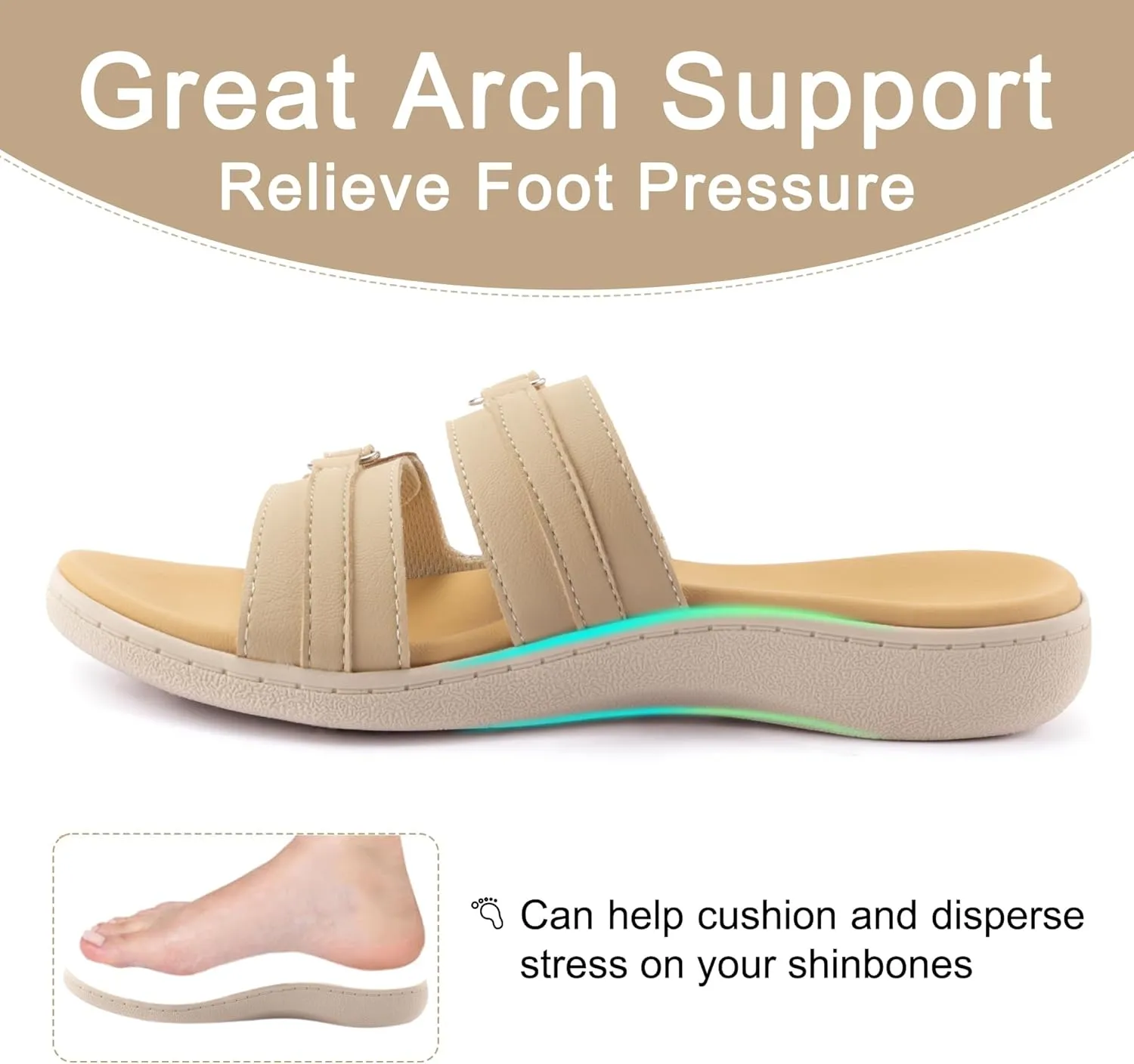 LazyStep Women's Orthotic Slide Sandals, Lightweight Flip Flops, Athletic Slip On with Arch Support