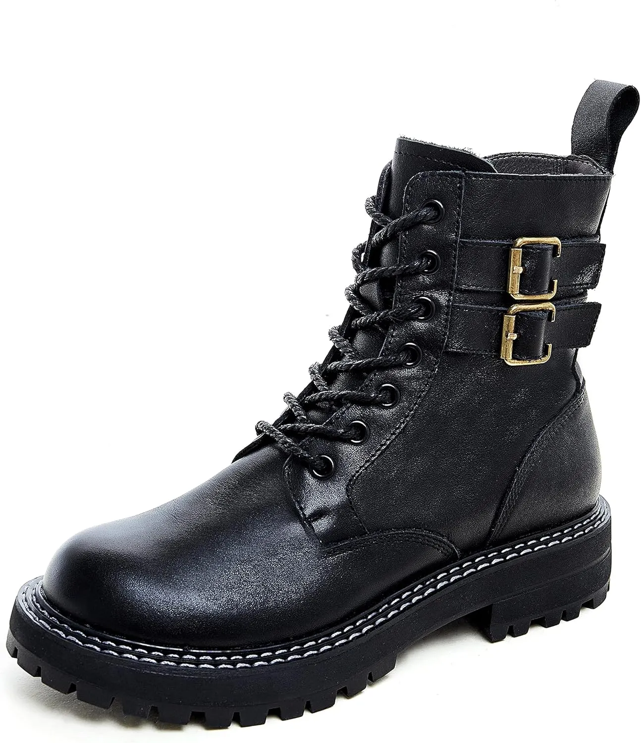 Leather Ankle Boots for Women Lace Up Booties Low Heel