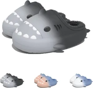 LELEBEAR Shark Slides Winter Warm Slippers, Adult Waterproof Unisex Winter Warm Plush Comfy Non-Slip Shark Slippers