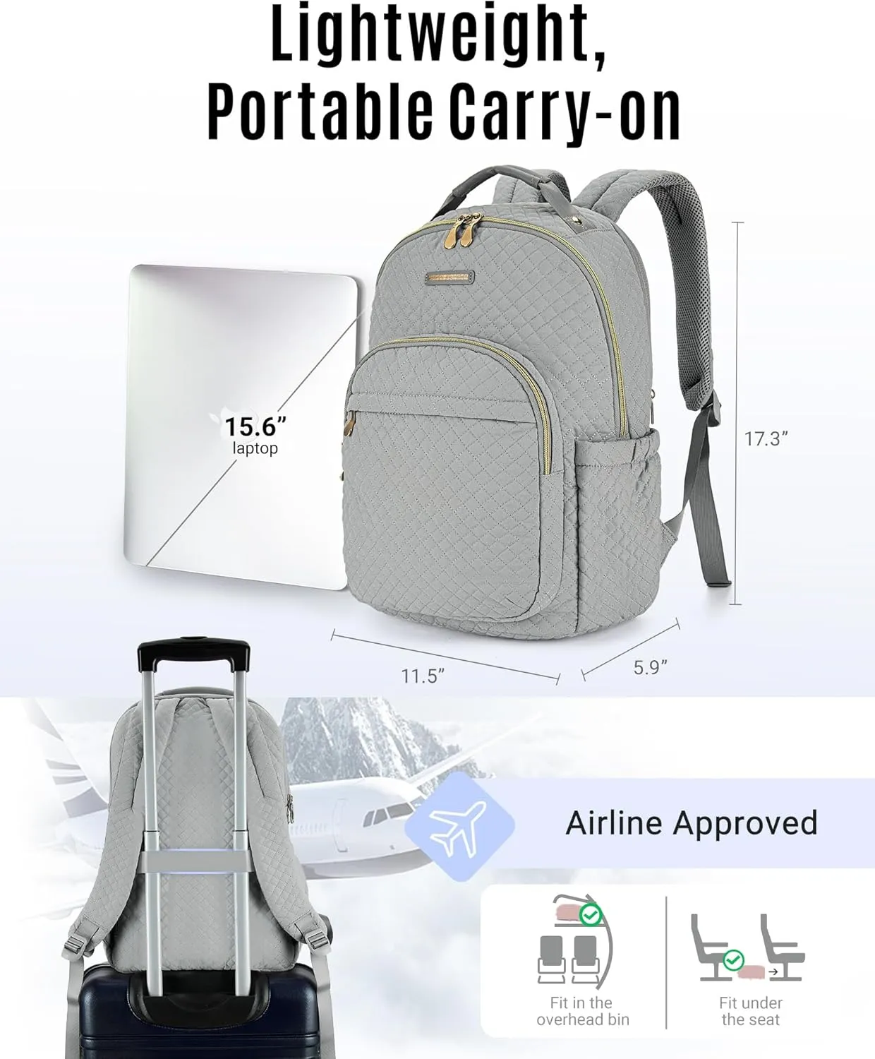 LIGHT FLIGHT Women Backpack for Work Laptop Backpack Women Travel Backpack Laptop Bag 15.6'' Laptop backpack