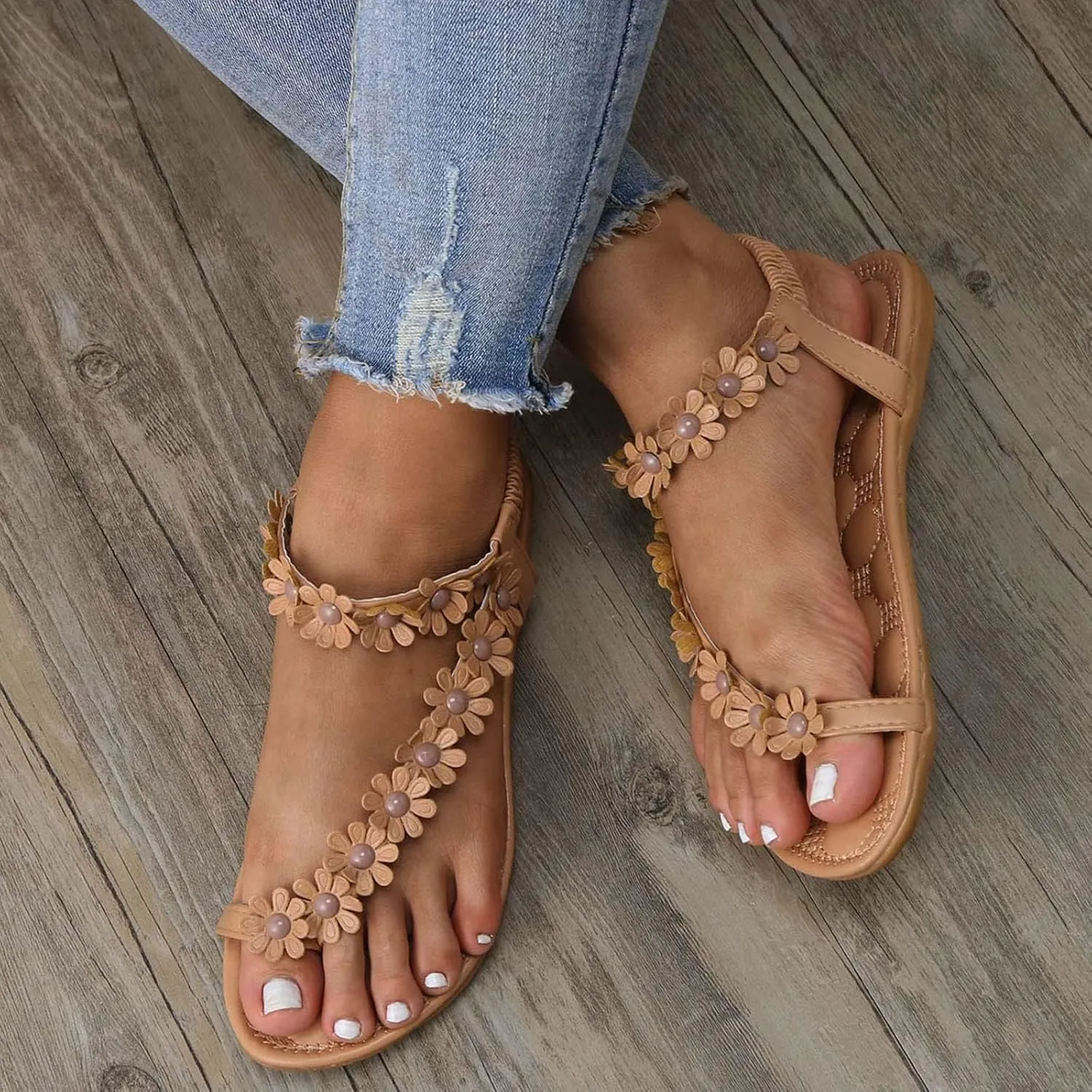 Lightweight Bohemian Sandals for Women Comfortable Ankle Strap Outdoor Walking Shoes Athletic Hiking Sandals