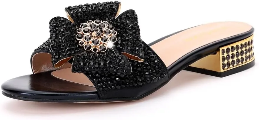 Line with Daily Flash Rhinestone Party Shoe Pack Rhinestone PU Short Heel Slippers