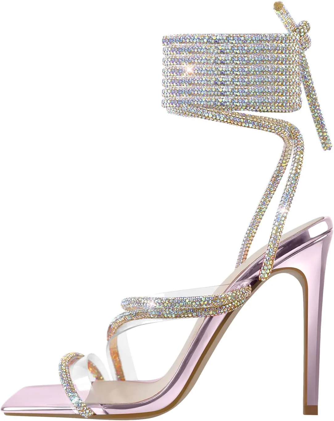 LISHAN Women's Slim High Heel Stilettos Rhinestone Glitter Crystal Sandals