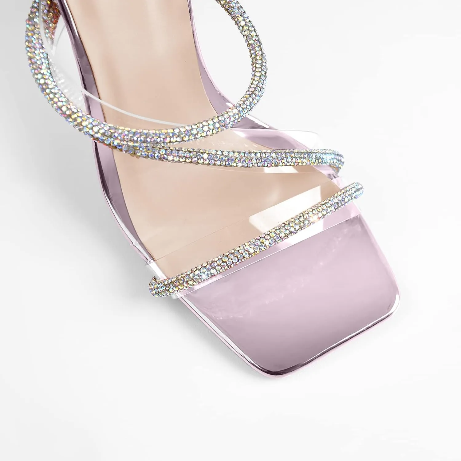 LISHAN Women's Slim High Heel Stilettos Rhinestone Glitter Crystal Sandals