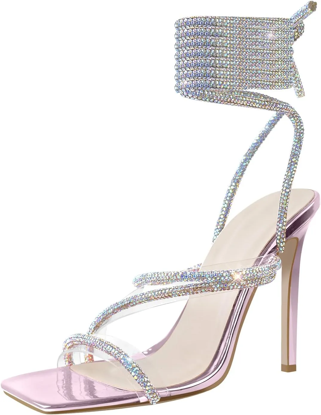 LISHAN Women's Slim High Heel Stilettos Rhinestone Glitter Crystal Sandals