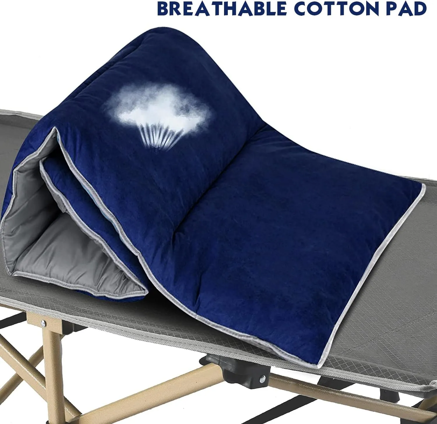 LITA XL Cot Pads for Camping, Soft Comfortable Cotton Thick Sleeping Cot Mattress Pad 72"x26", Grey and Navy Blue (Only Pad)