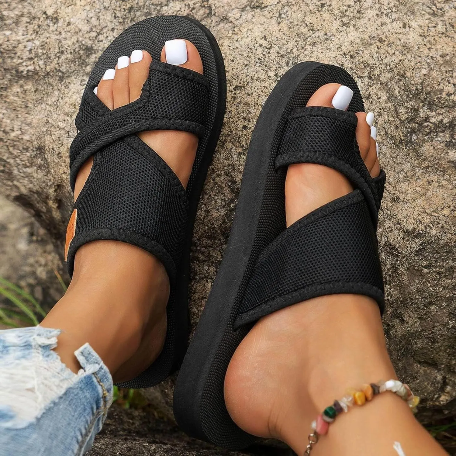 Litex Sandals for Women 2025 Comfortable Trendy Summer Beach Breathable Hollow Mesh Slide Sandls Casual Orthopedic Sandals