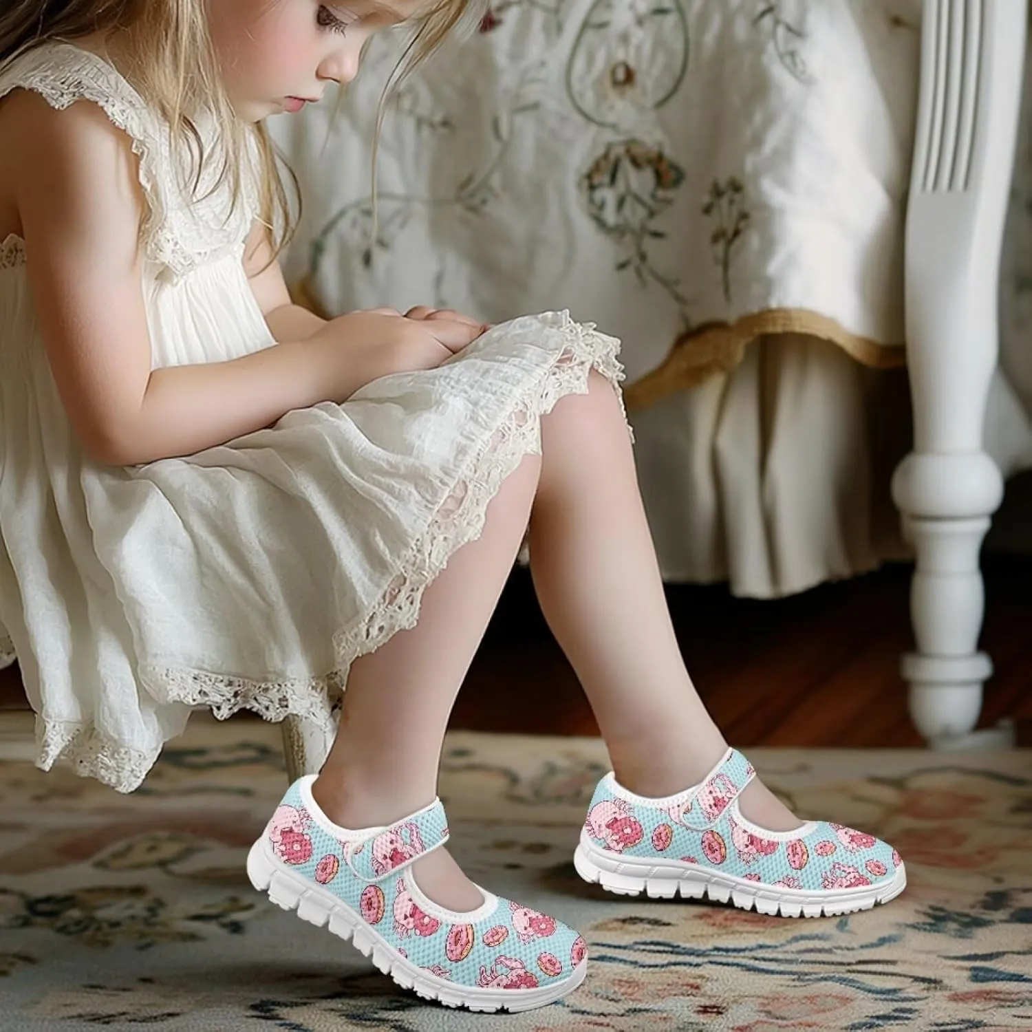 Little Girls Mary Jane Dress Shoes Princess Flats Shoes Mesh Breathable Walking Sneakers for School,Wedding Party