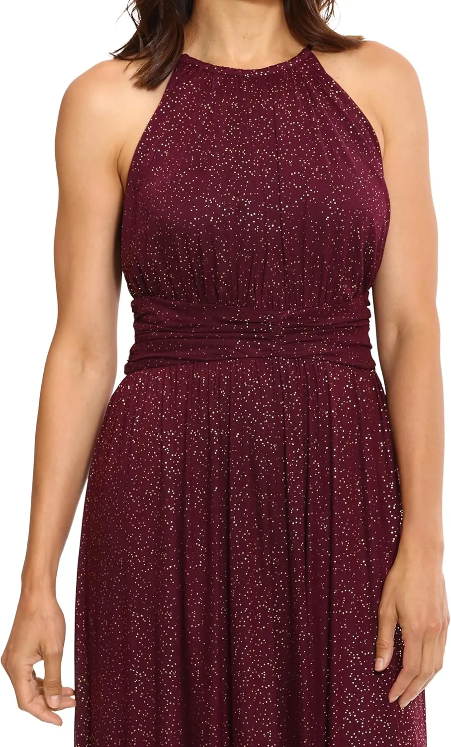 London Times Women's Mesh Halter Maxi with Ruched Waistband Event Guest of Occasion Garden Party