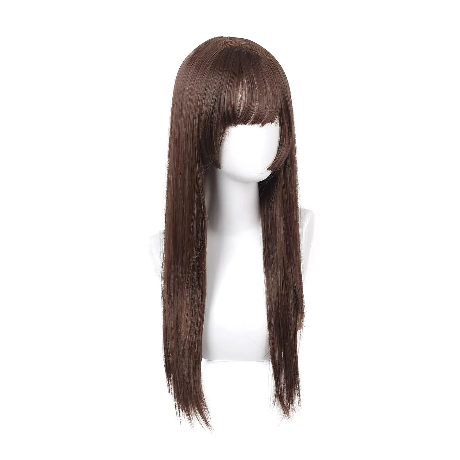 Long Brown Straight Wig with Bangs with Bangs Natural Synthetic Heat Resistant Fiber Hair Wig for Daily Cosplay Use