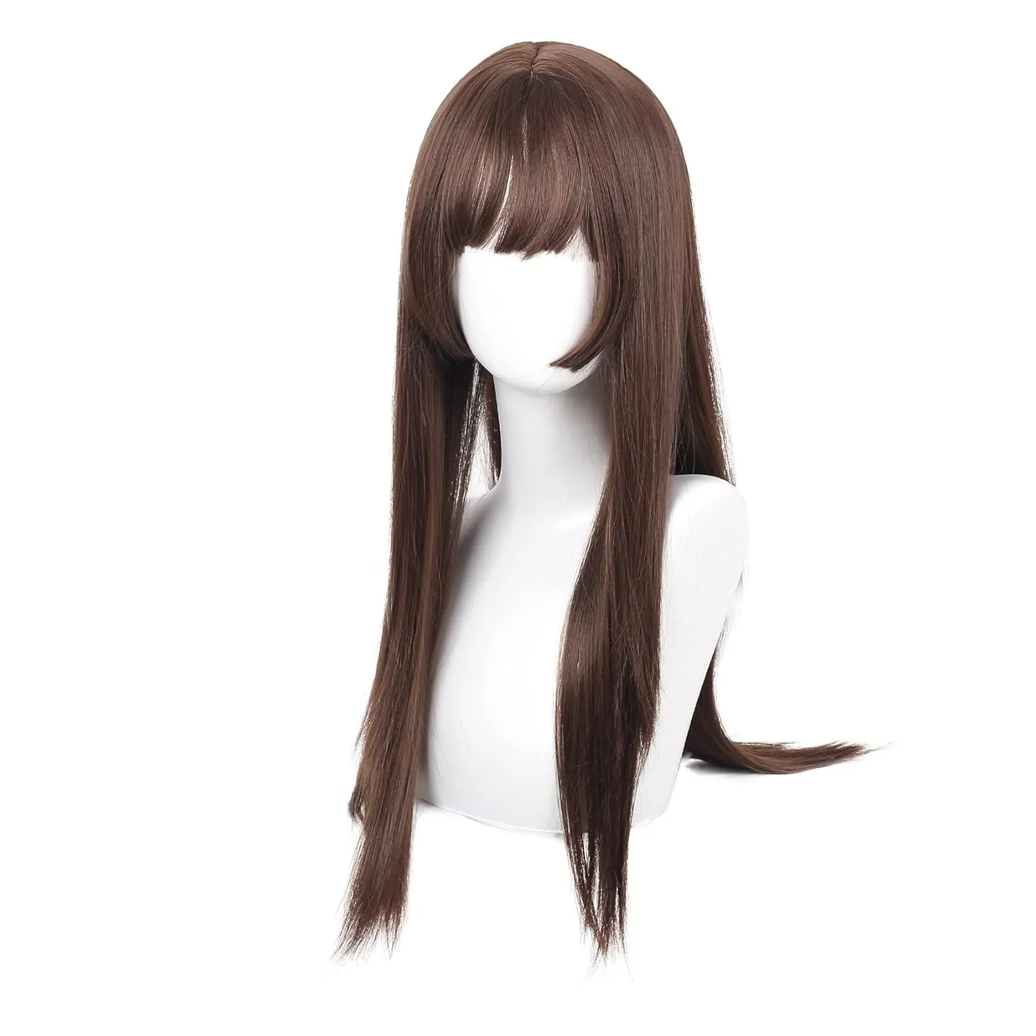 Long Brown Straight Wig with Bangs with Bangs Natural Synthetic Heat Resistant Fiber Hair Wig for Daily Cosplay Use
