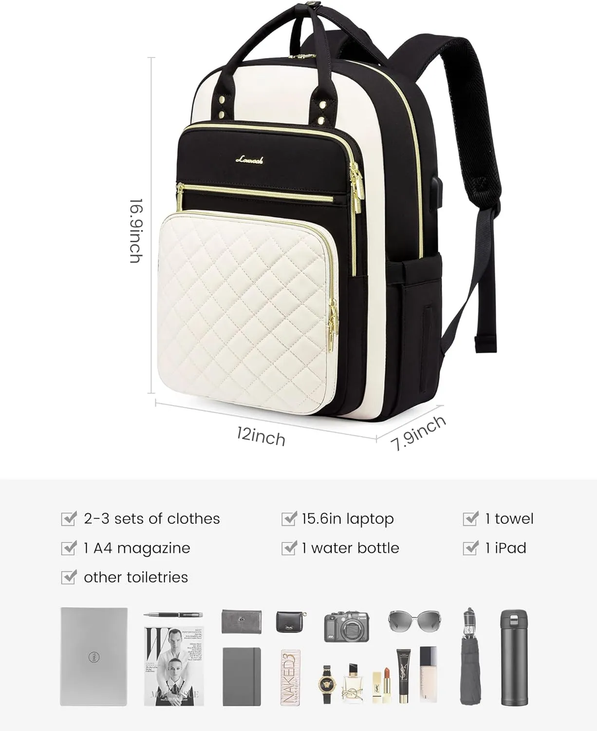 LOVEVOOK Laptop Backpack for Women, Fashion Travel Work Commuter Backpack Purse with USB Port, Lightweight Casual Daypacks, Nurse Teacher College Computer Bag, Fit 15.6" Laptop