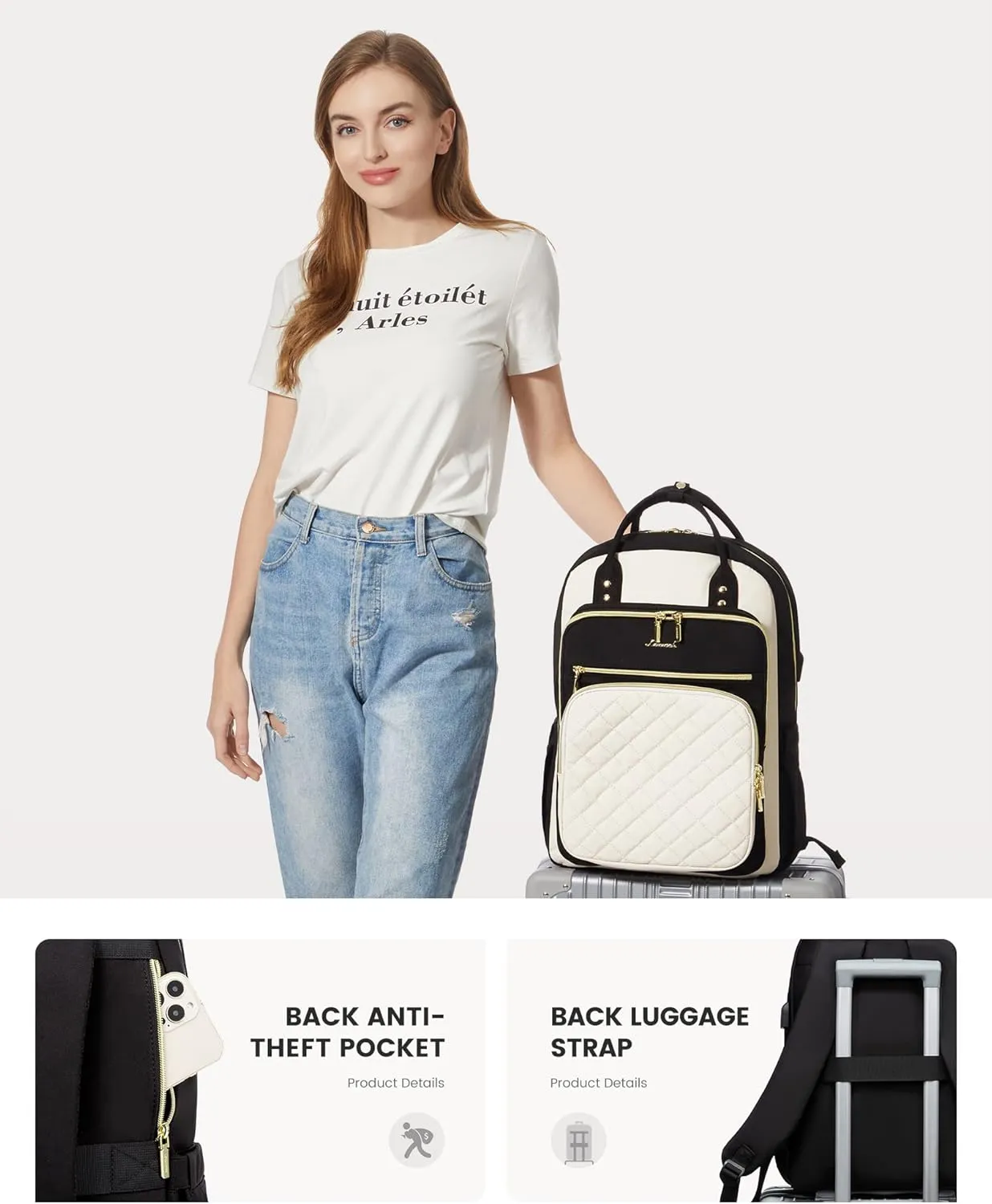 LOVEVOOK Laptop Backpack for Women, Fashion Travel Work Commuter Backpack Purse with USB Port, Lightweight Casual Daypacks, Nurse Teacher College Computer Bag, Fit 15.6" Laptop