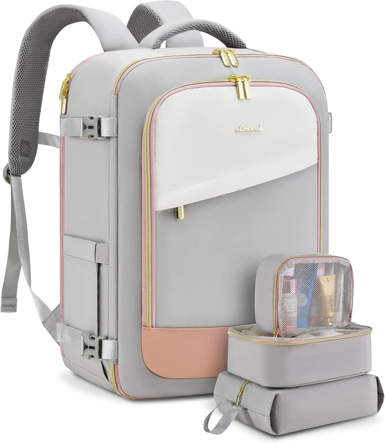 LOVEVOOK Travel Backpack for Women, 40L Carry On Backpack Flight Approved, Large Personal Item Bag Fits 17 inch Laptop, TSA Approved Luggage with 3 Packing Cubes,Waterproof Weekender Gym Essentials
