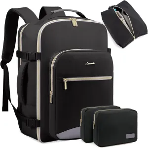 LOVEVOOK Travel Backpack for Women Men as Personal Item Flight Approved, 40L Luggage Carry On Backpack, 17.3inch Large Daypack Laptop Backpack Waterproof Outdoor Sports with 3 Packing Cubes,Black-Grey