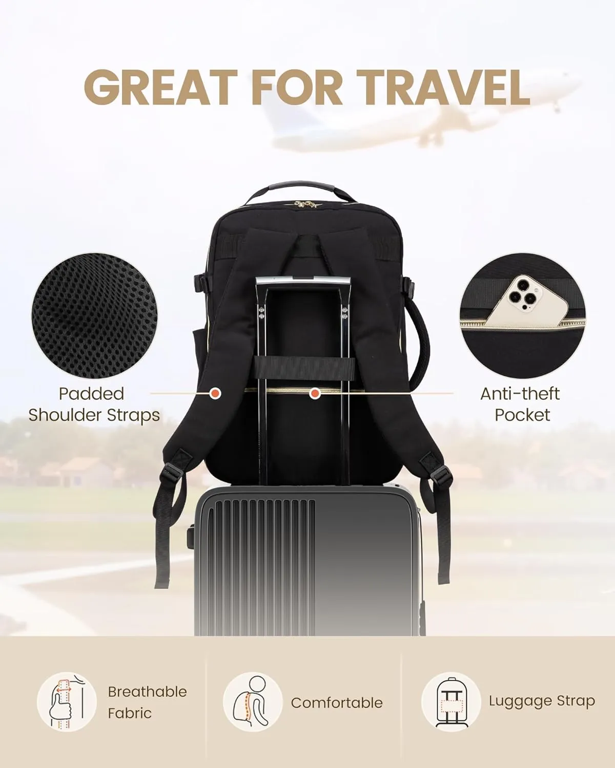 LOVEVOOK Travel Backpack for Women Men as Personal Item Flight Approved, 40L Luggage Carry On Backpack, 17.3inch Large Daypack Laptop Backpack Waterproof Outdoor Sports with 3 Packing Cubes,Black-Grey