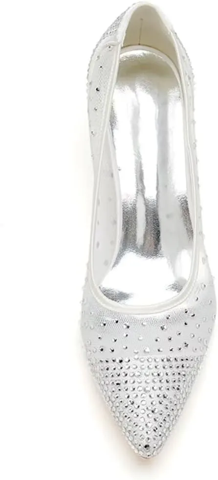 Low Block Heel Wedding Shoes for Bride - Closed Toe Glitter Bridal Beaded Evening Footwear