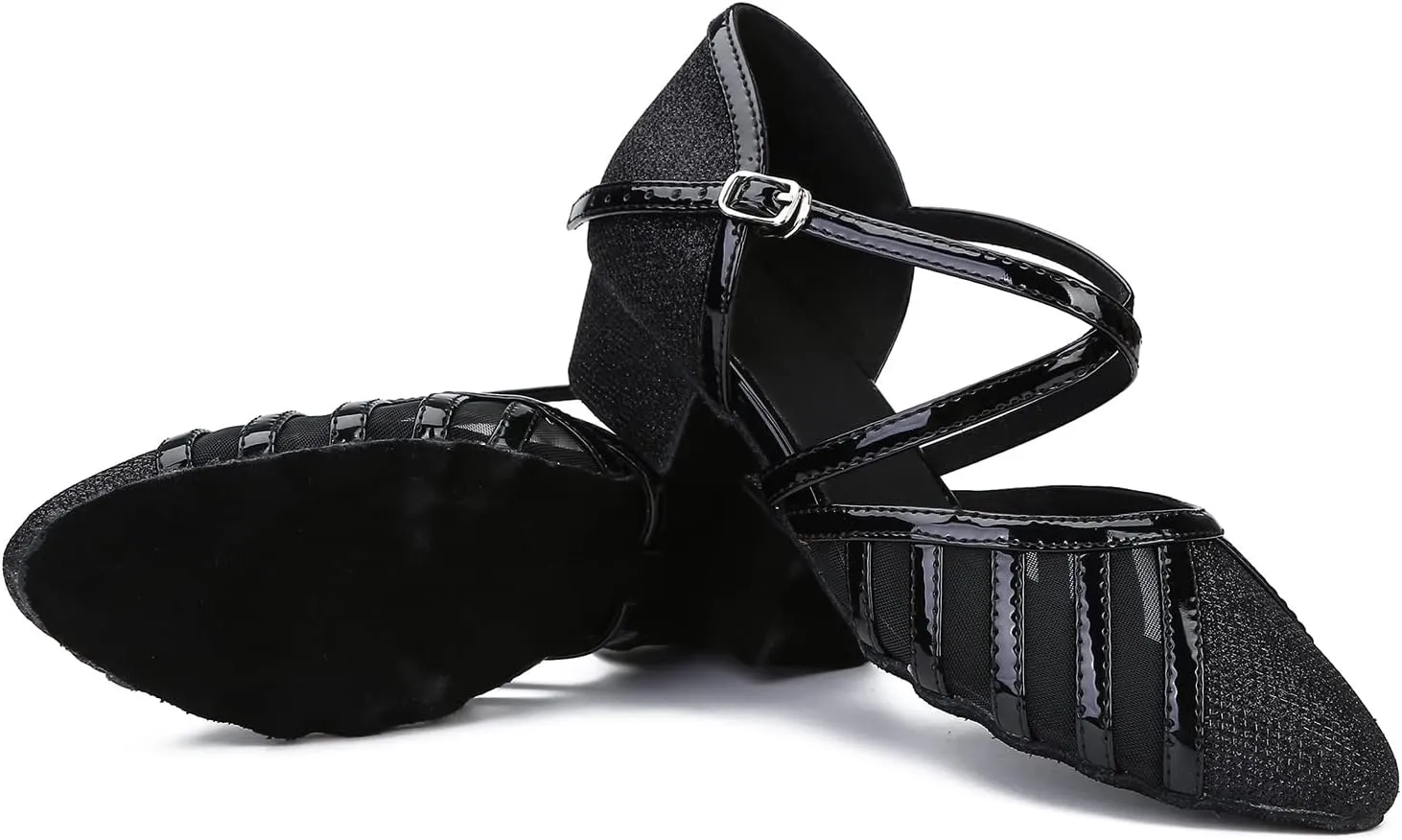 Low Heel Ballroom Dance Shoes Women Latin Salsa Wedding Practice Dancing Shoes Sparkle Comfortable Closed Toe Dance Heels 1.5inch