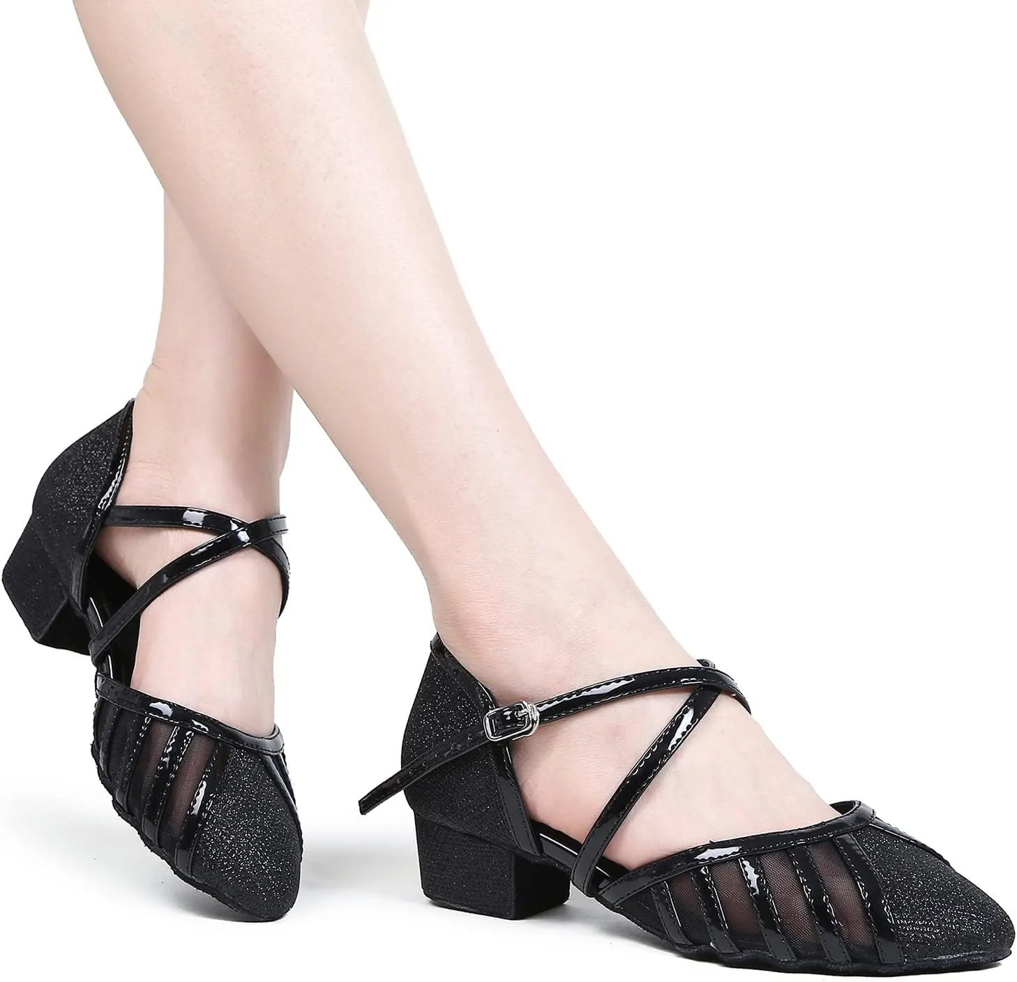 Low Heel Ballroom Dance Shoes Women Latin Salsa Wedding Practice Dancing Shoes Sparkle Comfortable Closed Toe Dance Heels 1.5inch