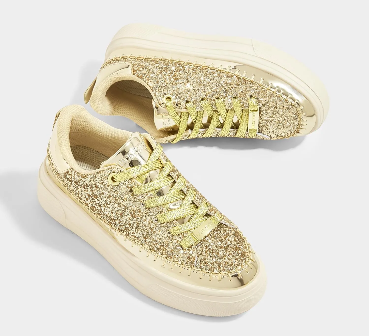 LUCKY STEP Platform Glitter Sneakers for Women Fashion Sparkly Bling Shiny Low Top Tennis Sneakers Faux Leather Casual Walking Shoes