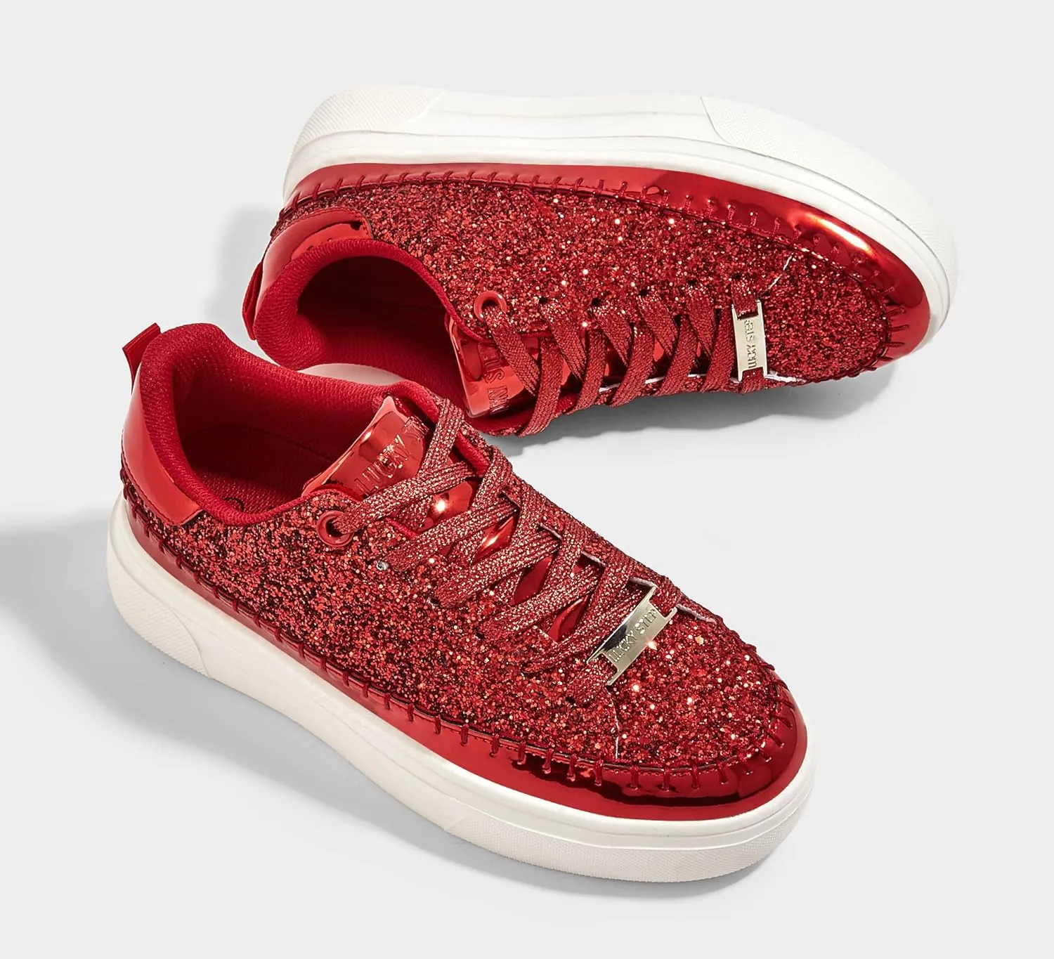LUCKY STEP Platform Glitter Sneakers for Women Fashion Sparkly Bling Shiny Low Top Tennis Sneakers Faux Leather Casual Walking Shoes