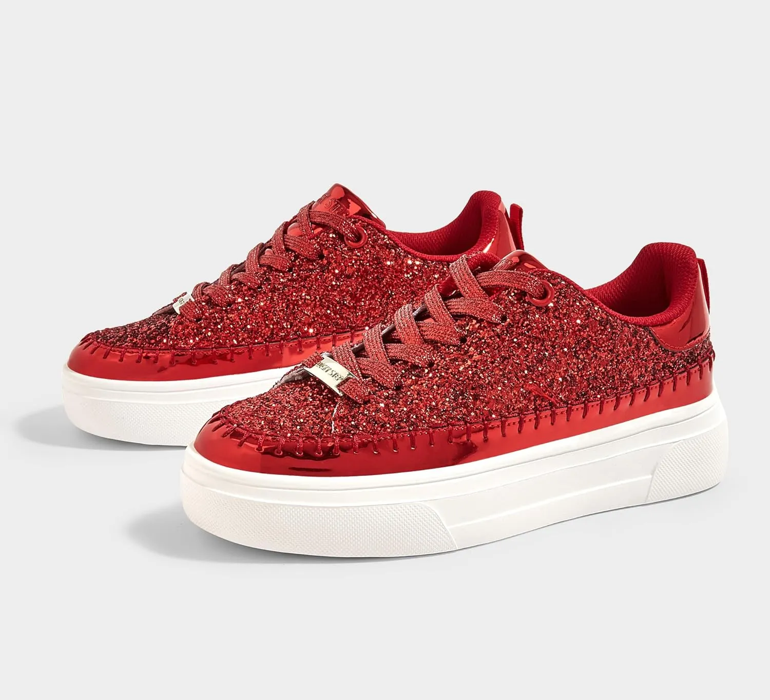 LUCKY STEP Platform Glitter Sneakers for Women Fashion Sparkly Bling Shiny Low Top Tennis Sneakers Faux Leather Casual Walking Shoes