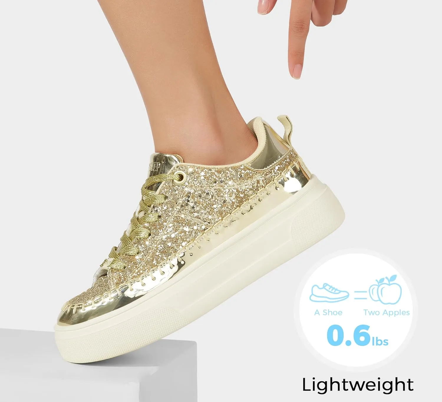 LUCKY STEP Platform Glitter Sneakers for Women Fashion Sparkly Bling Shiny Low Top Tennis Sneakers Faux Leather Casual Walking Shoes