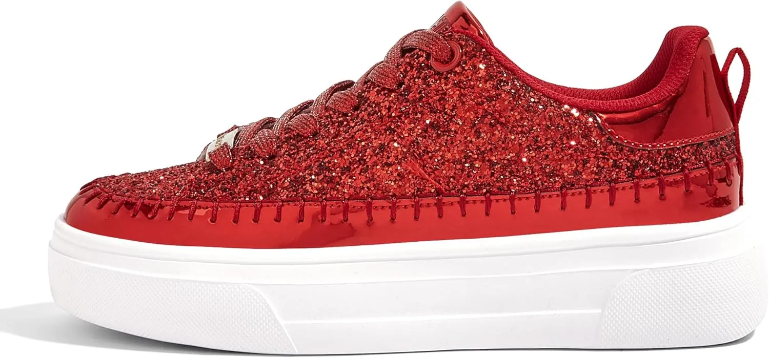 LUCKY STEP Platform Glitter Sneakers for Women Fashion Sparkly Bling Shiny Low Top Tennis Sneakers Faux Leather Casual Walking Shoes