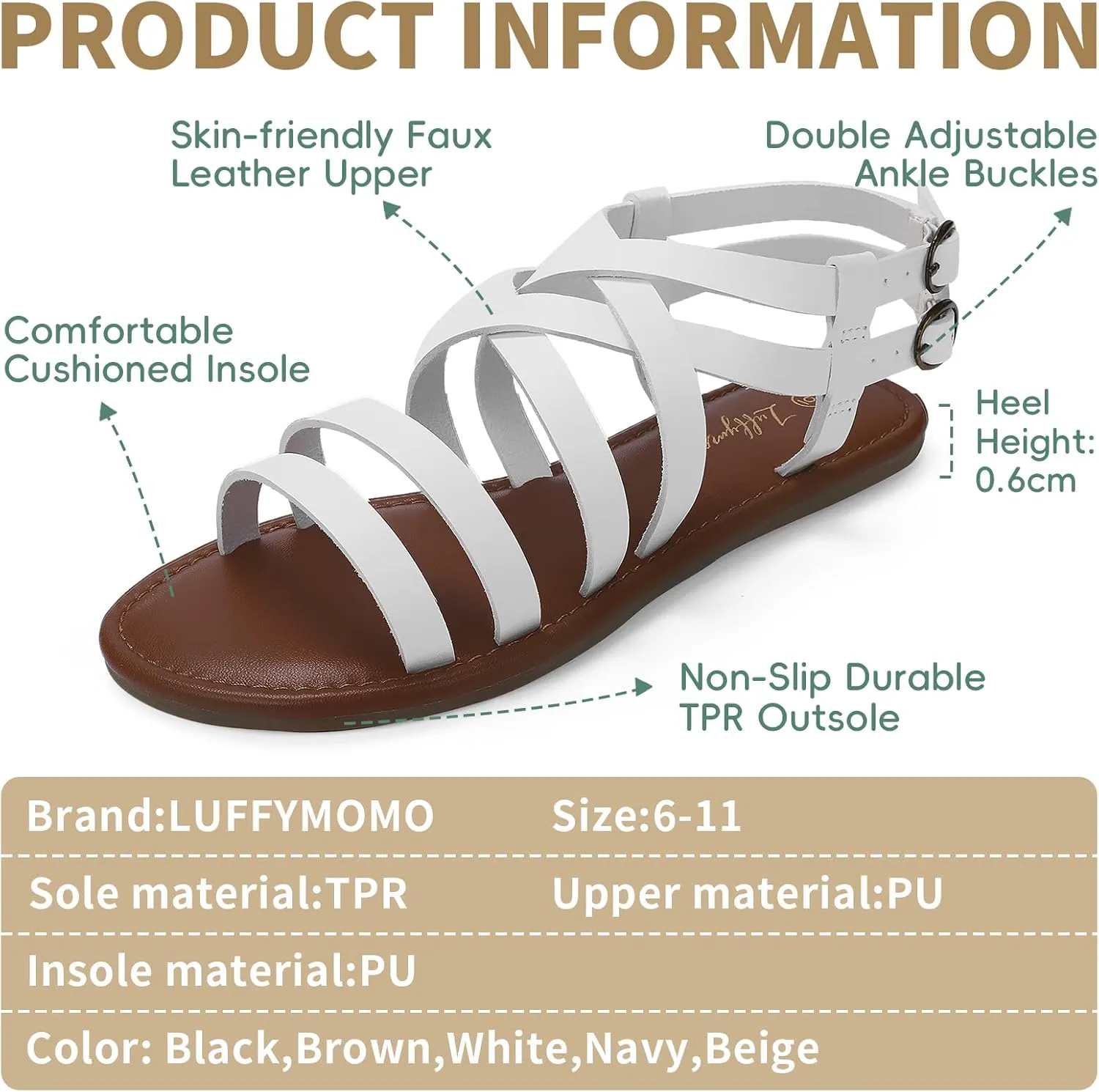 Luffymomo Women's Flat Sandals Open Toe Casual Strappy Sandals Comfortable Ankle Strap Gladiator Slides