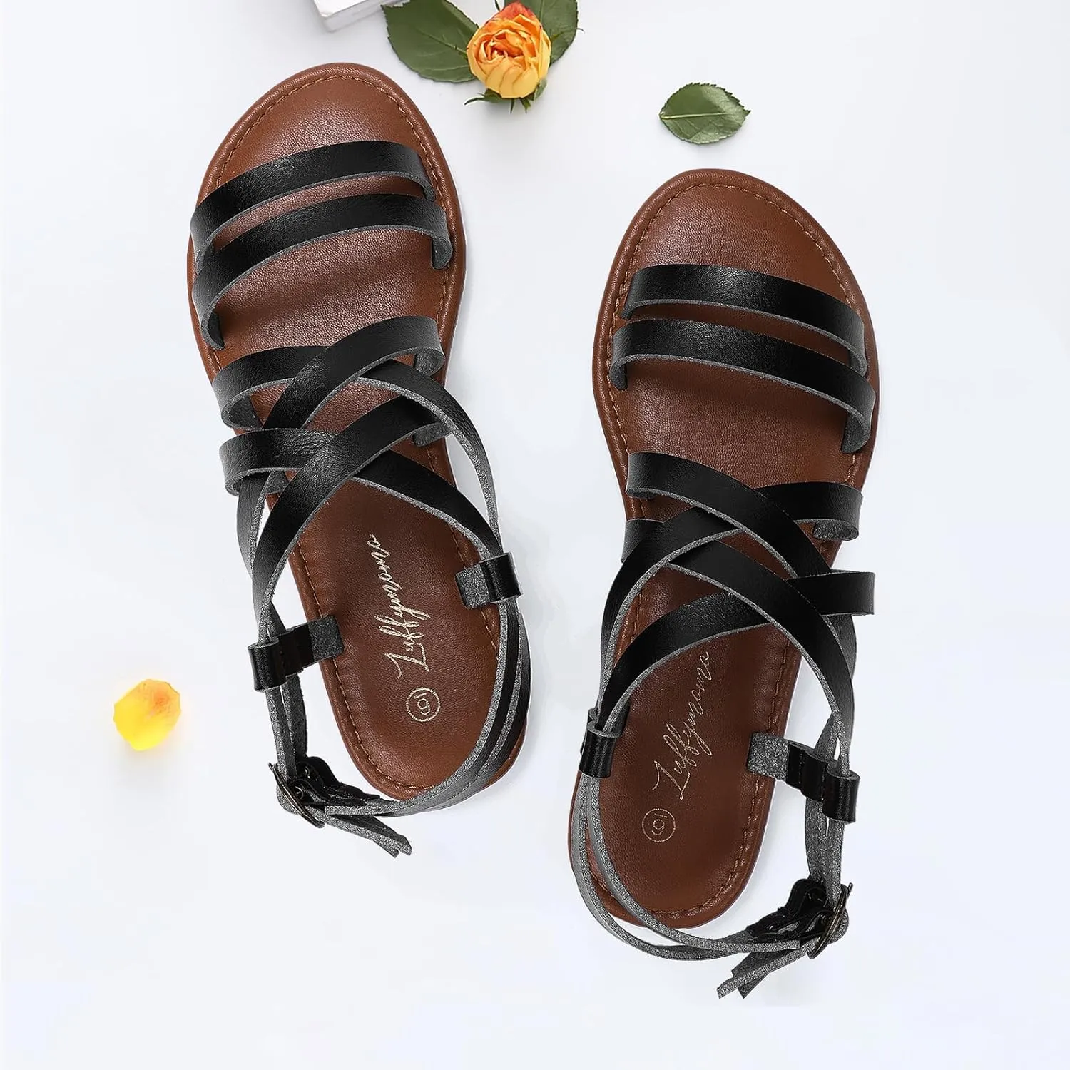 Luffymomo Women's Flat Sandals Open Toe Casual Strappy Sandals Comfortable Ankle Strap Gladiator Slides