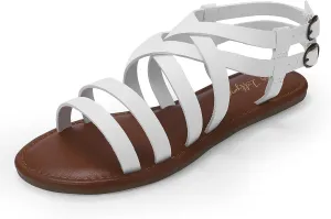 Luffymomo Women's Flat Sandals Open Toe Casual Strappy Sandals Comfortable Ankle Strap Gladiator Slides