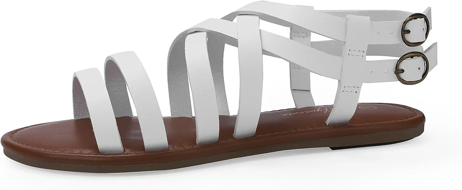 Luffymomo Women's Flat Sandals Open Toe Casual Strappy Sandals Comfortable Ankle Strap Gladiator Slides